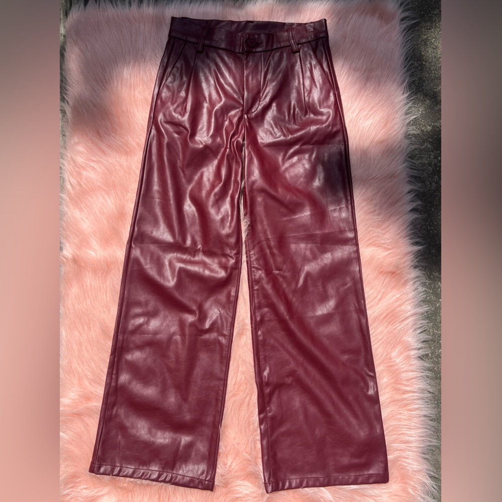KUT from the kloth Burgundy Faux wide leg Leather Pants size 2